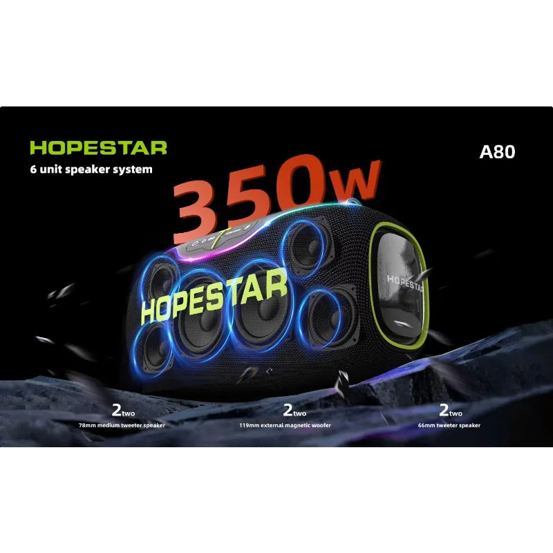 Hopestar A80 350W Output Portable Subwoofer Bluetooth Speaker High Quality Fashion Design LED TF Card AUX TWS IPX6 Waterproof