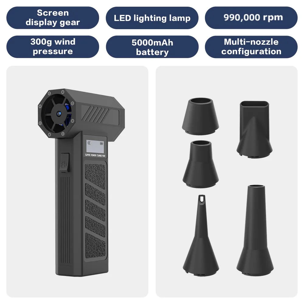 990.000 U/min Hurricane-Staubgebläse Kabelloser Druckluft-Staubwedel Hochgeschwindigkeits-Violent-Ventilator 4-Gang-Turbo-Jet-Gebläse