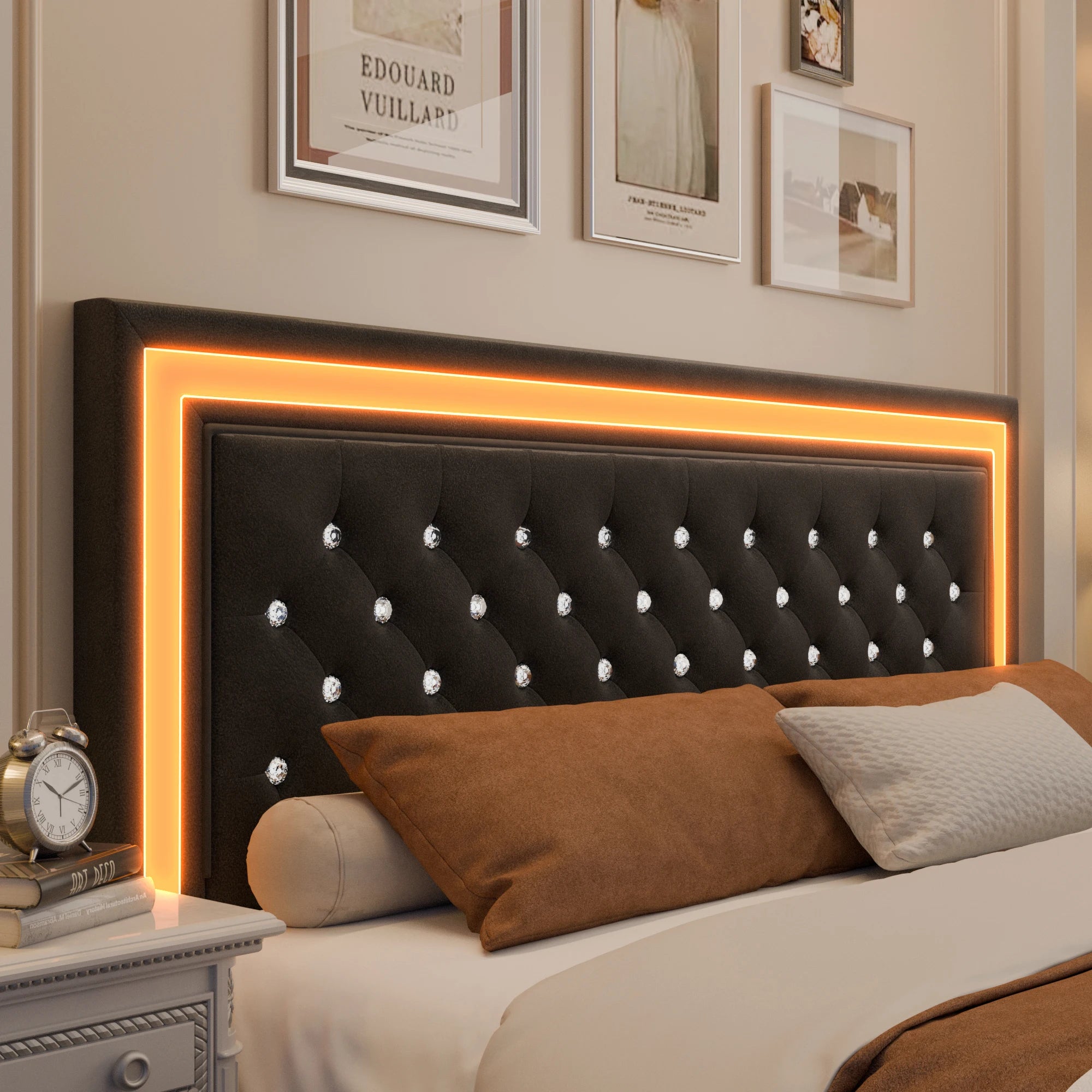 GEGOFORU Queen LED Platform Bed Frame with 4 Storage, PU Leather, No Box Spring, Easy Assembly, 900lbs Capacity