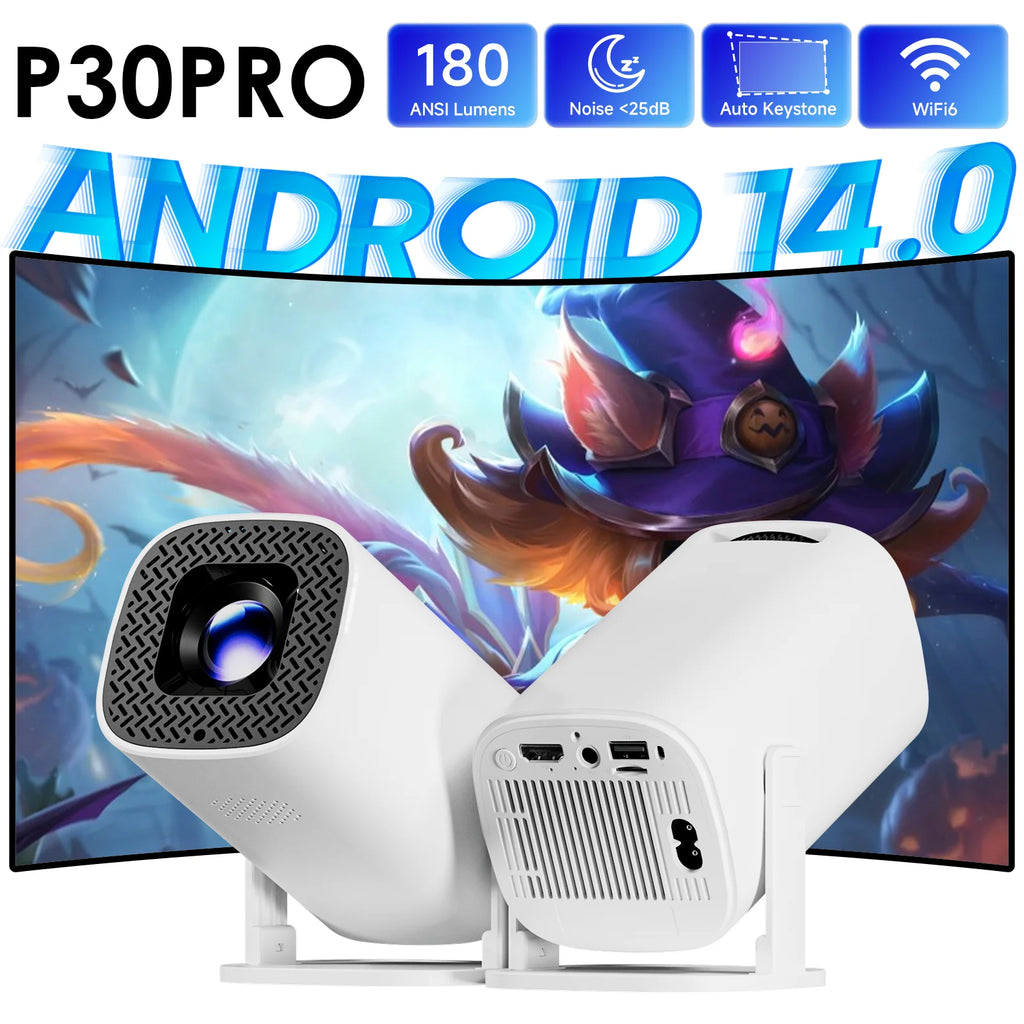 P30 PRO Smart Mini-Projektor Android 14 WiFi6 BT 5.0 Unterstützt 4K 1280 * 720P Video Smart Home Theater Tragbarer Außenprojektor