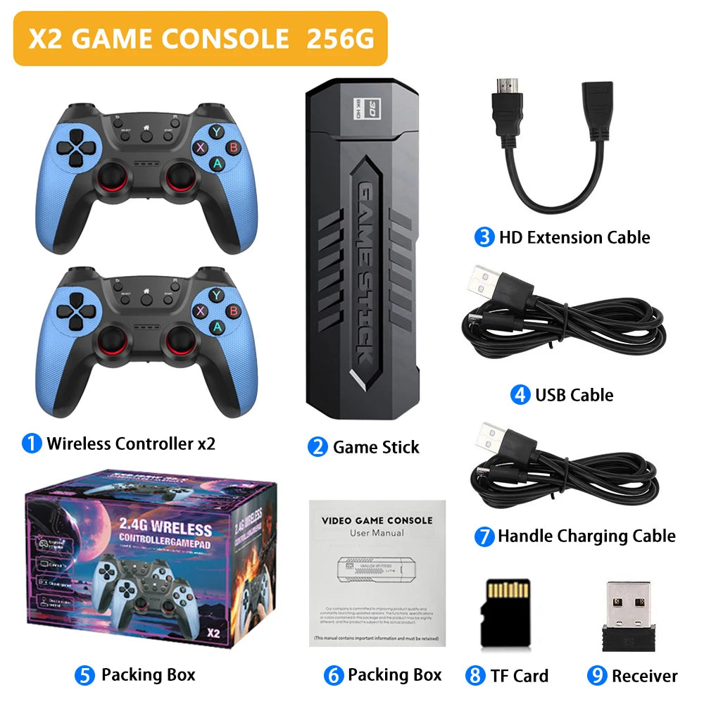 X2-Spielekonsole, 4K HD-Videospiel-Stick, 50.000 Retro-Spiele mit einem Paar Gamecontroller für PS1/N64/SNK/GBA, Weihnachtsgeschenk für Kinder