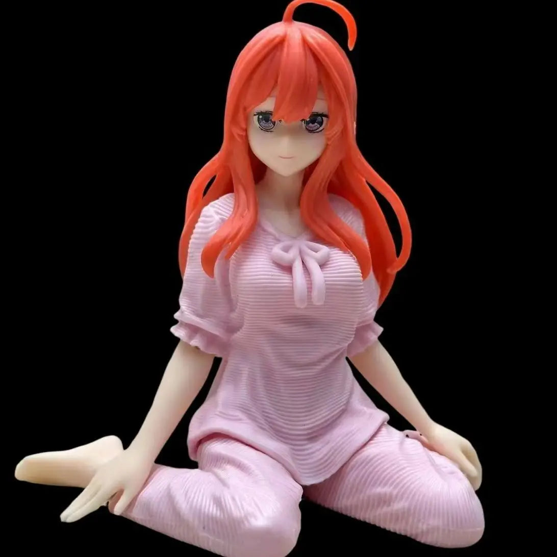 Anime Figure Red Hair Girl Sitting Pose, Pink Striped Pajamas, Collectible Desktop Ornament Gift for Fans