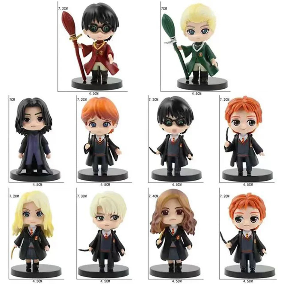 Cute Harry Q Style 3pcs/10pcs Set PVC Potter Figures Hermione Ron Hedwig Cake Decoration Car Model Dolls Gift Toy Collection