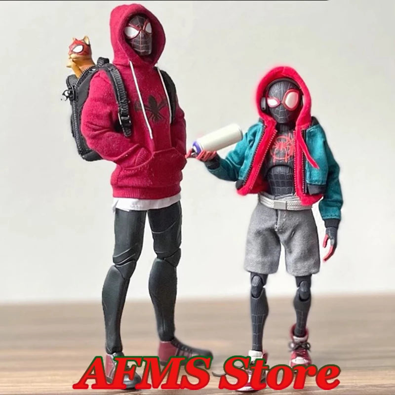 1/12 Men Soldier Miles Cosplay Clothes Long Sleeve Print Hoodie Black Backpack Sneaker For DIY 6" Spider Boy Action Figure Body