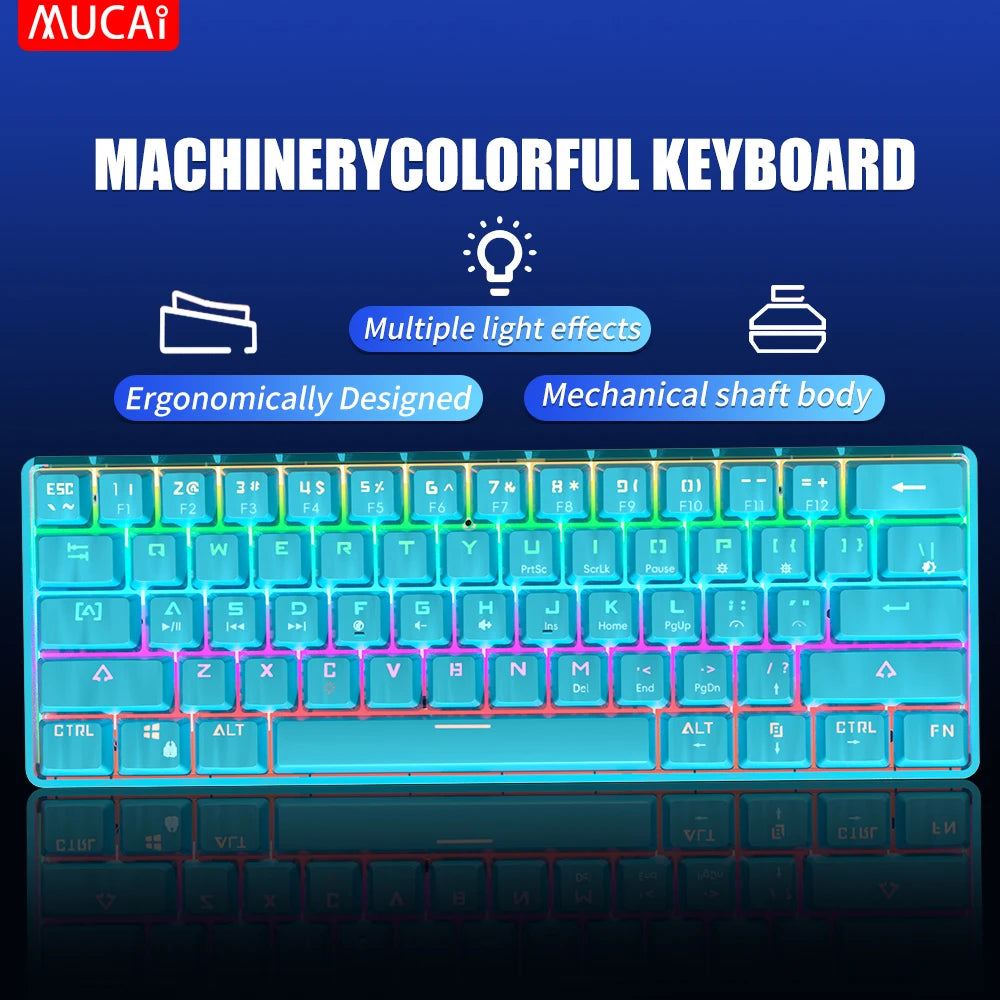 MUCAI MK61 USB Gaming Esports Mechanical Keyboard Red Switch 61 Key Wired Detachable Cable RGB Backlight Hot Swap