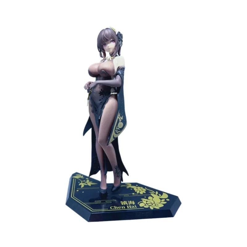 Anime-Spiel Azur Lane Chen Hai Figur Cheongsam Schwarze Seide Anziehfigur Stehmodell Spielzeug Geschenksammlung Actionfigur PVC