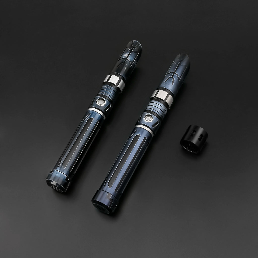 TXQSABER Neo Pixel Lightsaber Double Blade Spinning Sword RGB with Removable Blade Metal Hilt Weathered Blaster Toys Saber Staff