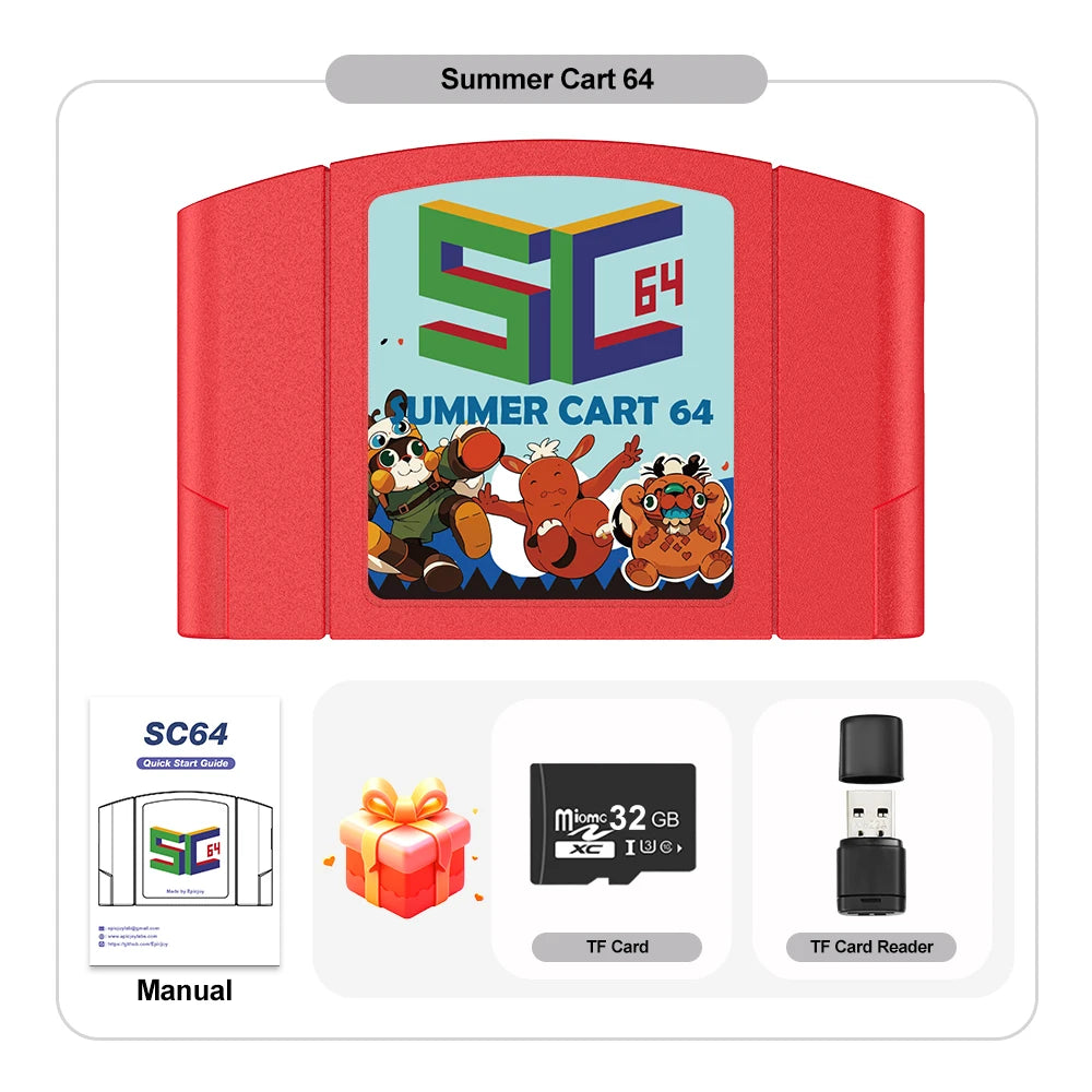 TicKnot 6TG SC64 Game Card SummerCart 64 For Nintendo 64 Game Console 32GB TF Card Built In 5400+ N64/SFC/SNES/NES/GB/GBC Games