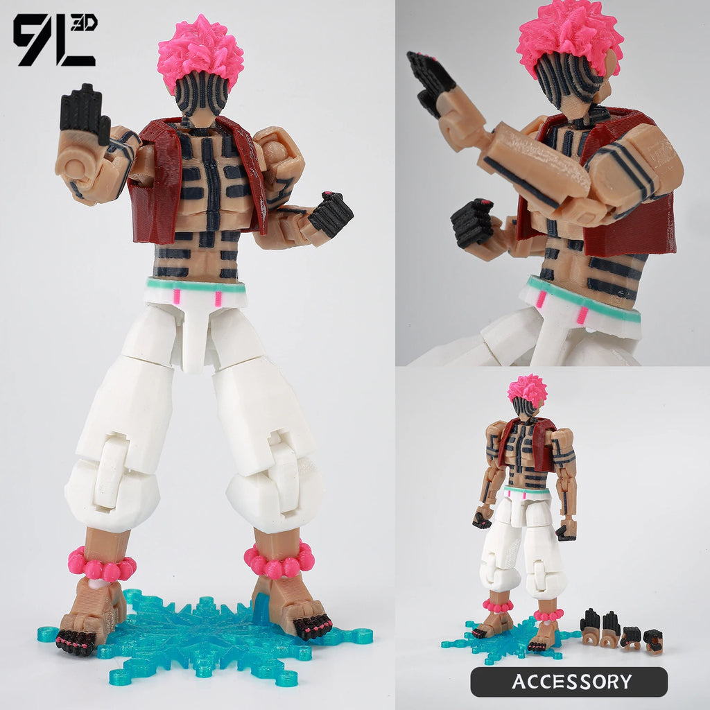 9L3D-gedruckter Dämonentöter AKAZA Tanjiro Kamado Lucky Dummy 13 bewegliche Gestaltwandler-Actionfiguren Schaufensterpuppenspielzeug für Anime-Fans