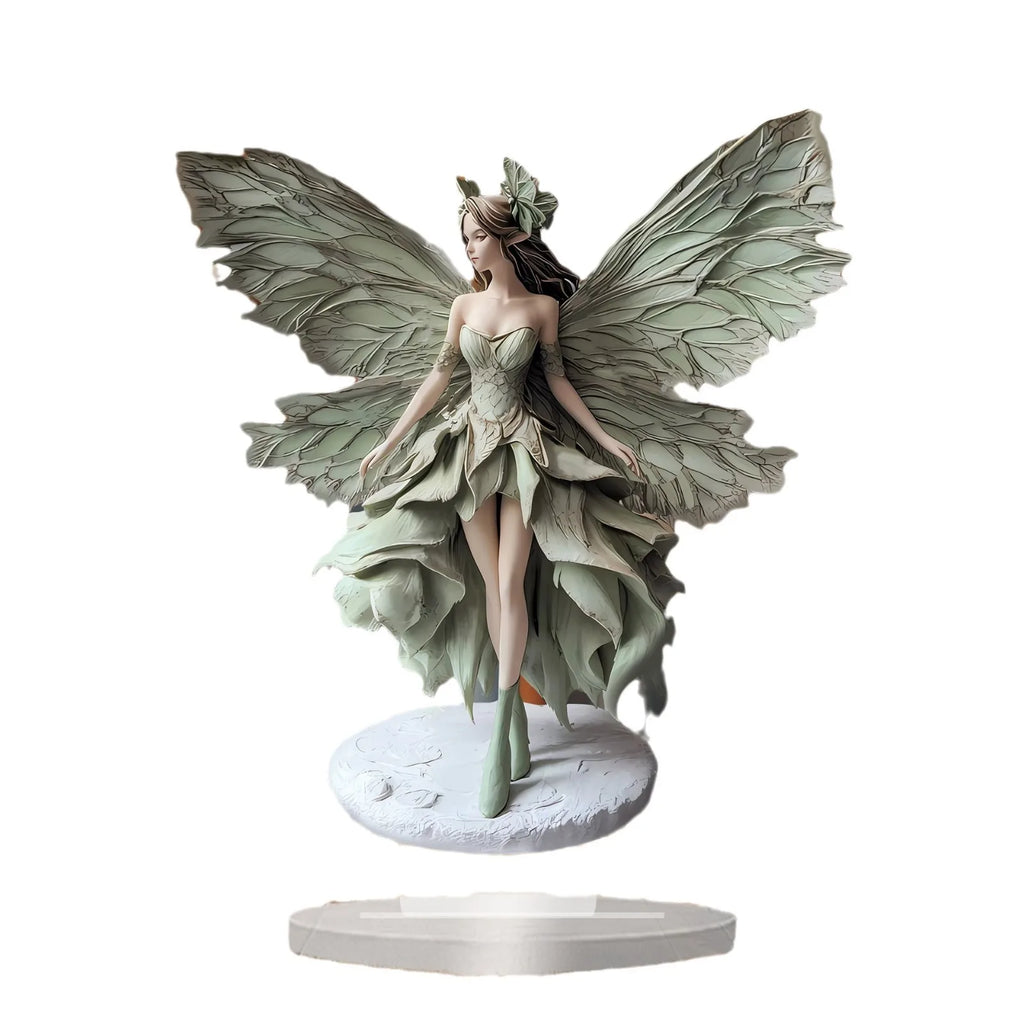 Acryl-Aufsteller mit Fee, kristallklare 2D-Engelsflügel als Regaldekoration, süße, verträumte Zimmerdekoration für Mädchen, Kawaii-Fantasy-Geschenk