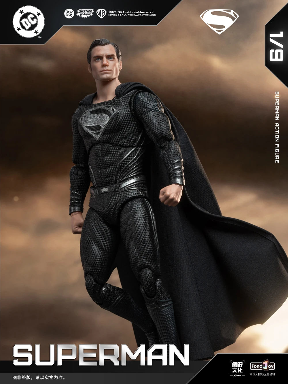 Genuine FondJoy Black Superman 2.0 Action Figure DC Zack Snyder'S Justice League Figures 1/9 Super Man PVC Model Doll Toy Kid
