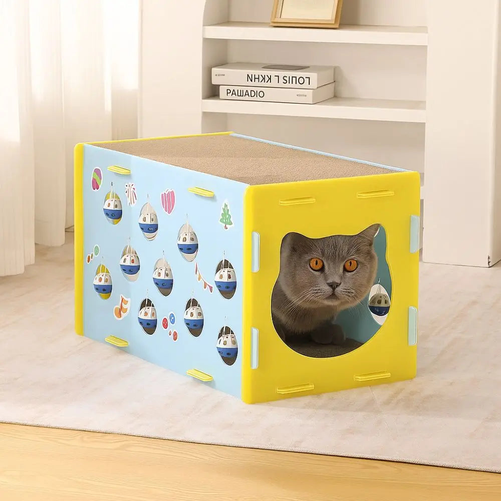 Doppelschichtiges Katzenkratzbetthaus, abnehmbares, verschleißfestes Haustiertunnelnest, doppelte Öffnung mit Bällen, Katzenschlafnest