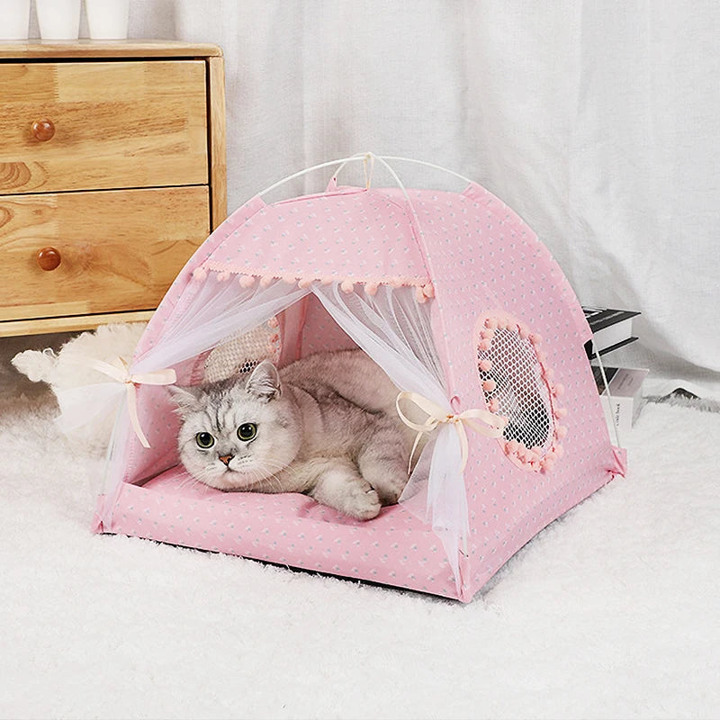 Foldable Pet Cat Tent Bed Four Seasons Universal for Cat and Dog Pet Nest Summer Cool Mat Portable Breathable Cat House Cave Hut