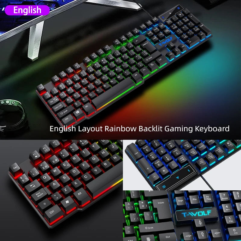 RGB USB клавиатура и мишка Геймърски слушалки Комбинации 4 в 1 английска геймърска кабелна клавиатура и мишка Комплект с подложка за мишка и слушалки
