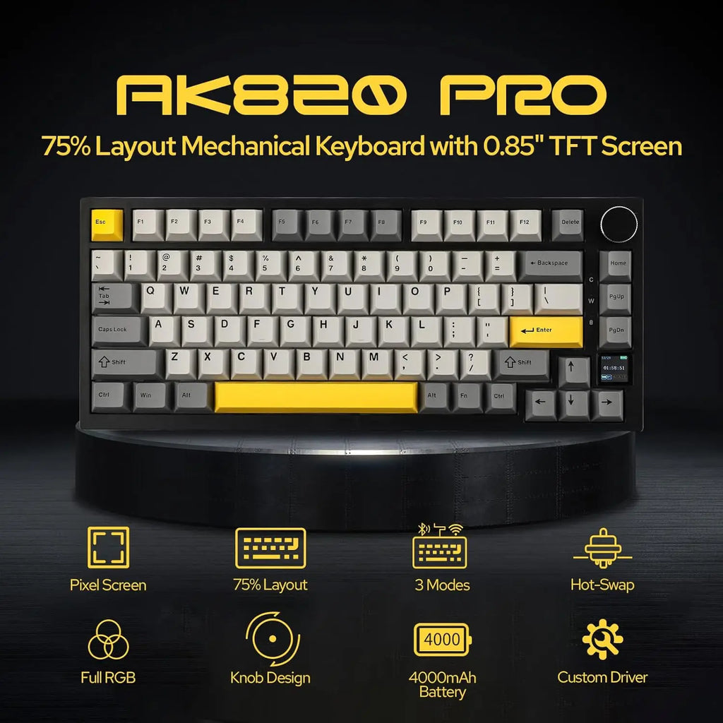 Ajazz AK820/AK820Pro mechanische Gaming-Tastatur Bluetooth 5.1/kabellos/kabelgebunden C benutzerdefinierte Tastatur mit wärmeaustauschversiegelter Taste