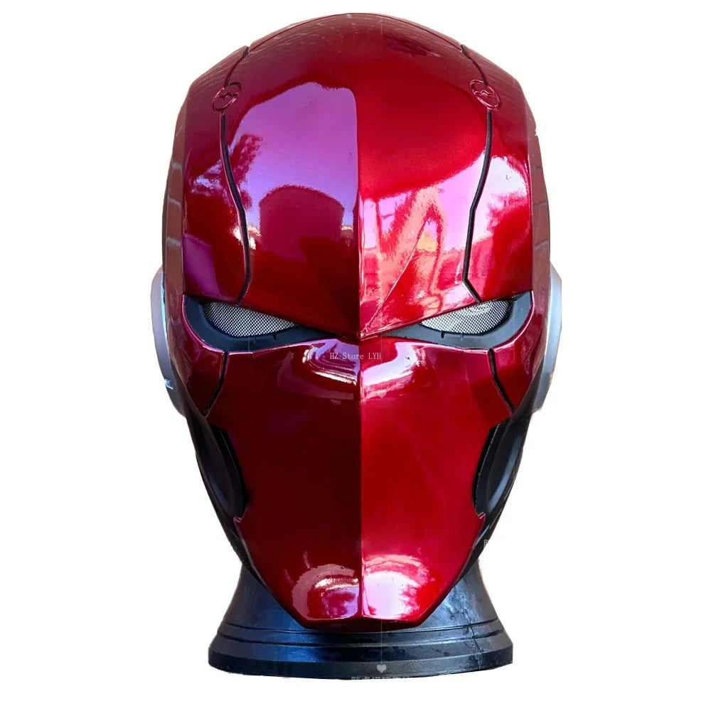 Arkham Knight Mask with Light Eyes Red Hood Gothan Helmet Halloween Cosplay Masque Fiberglass Flipping Mold Non 3D Printing Gift