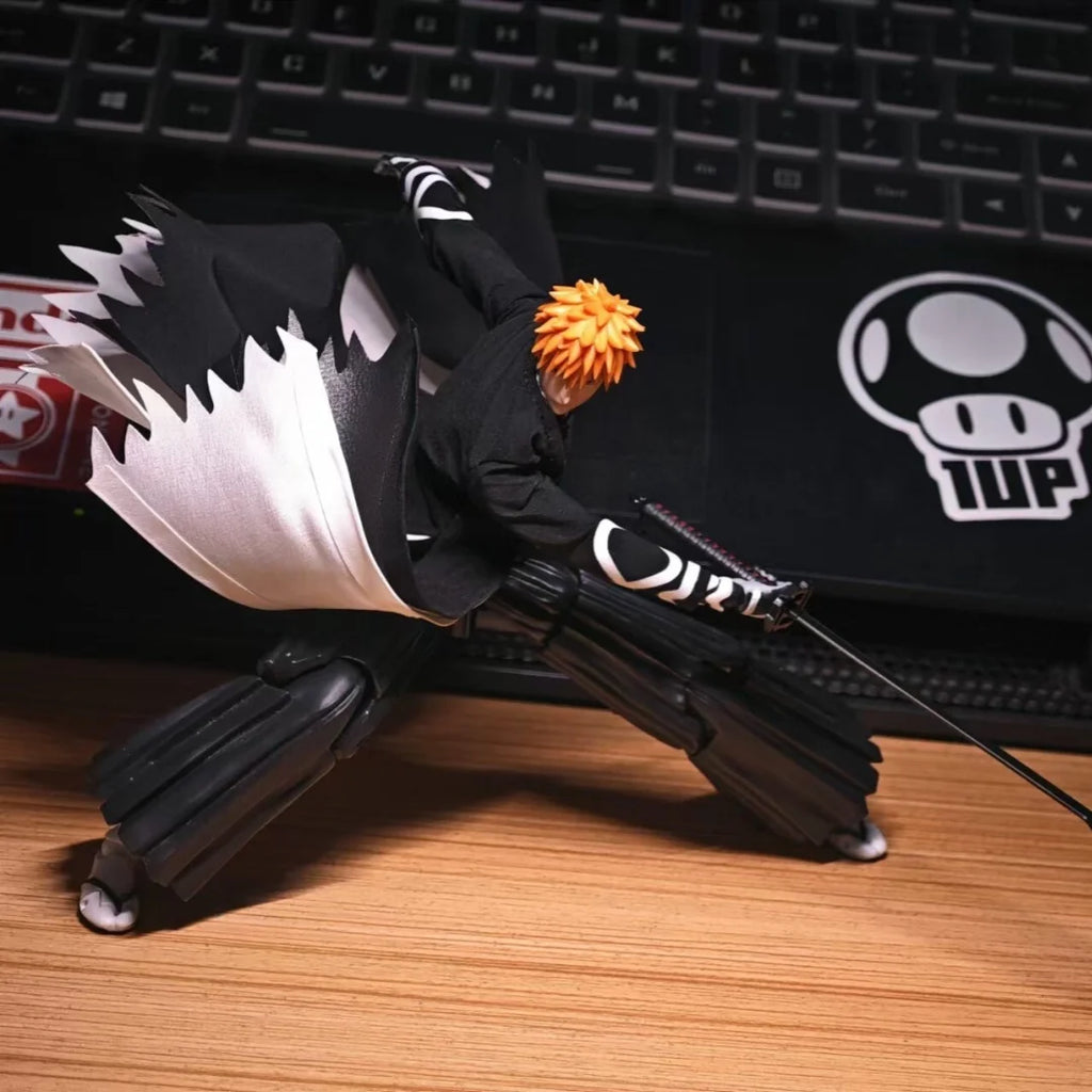 BLEACH Anime Shf Kurosaki Ichigo Handmade Clothes Overcoat Built In Iron Wire for Styling Suitable for 1/12 Movable Humanoid Toy