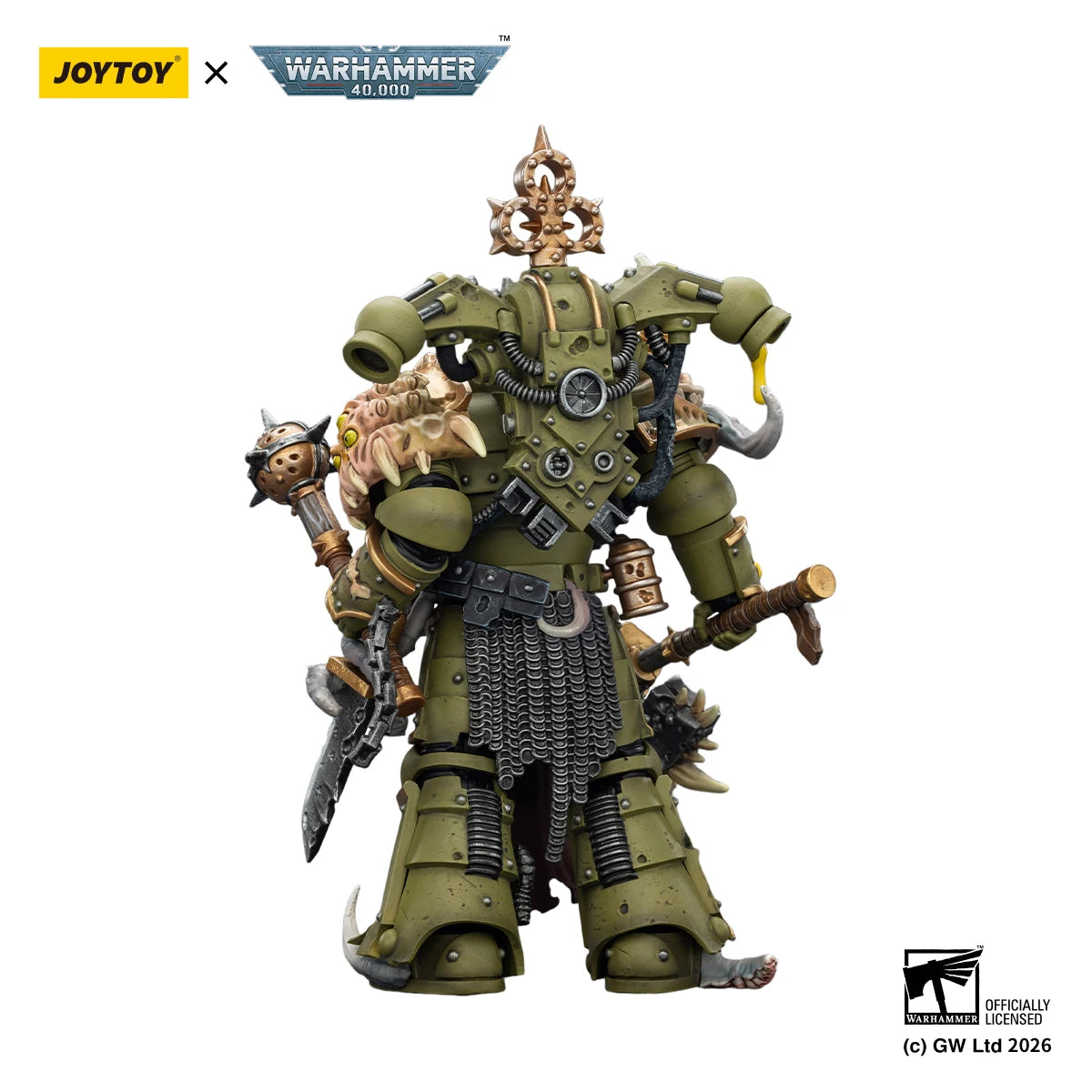 【In stock】JOYTOY Warhammer 40K Death Guard Plague Marine with Bubotic Axe and Plague Knife 1/18 Action Figure Model Toy