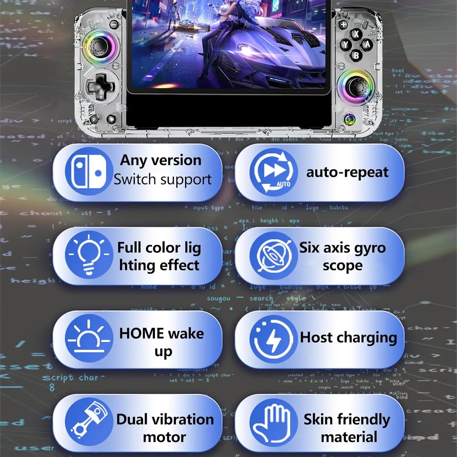 for SwitchOLED with host bracket PD fast charge function vibration 6-axis continuous emitting Hall rocker RGB wired handle