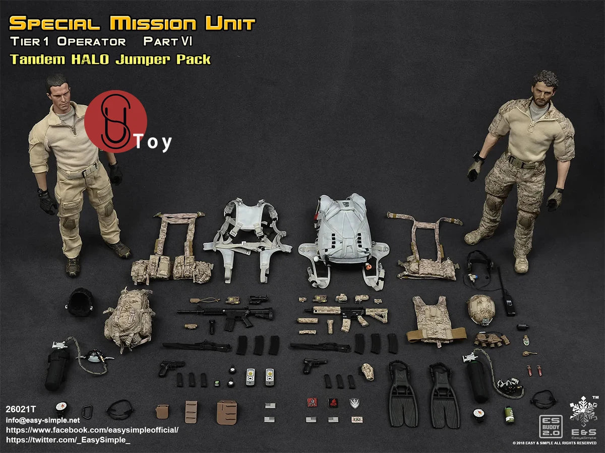 Easy&Simple ES 26021 1/6 SMU Tier-1 Operator Part VI Tandem HALO Jumper Pack Two person figurine Action Figure Model Toys