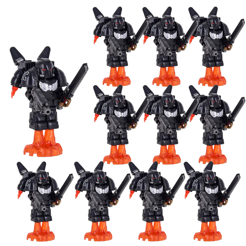 Medieval Knights War 10cm Poseable Collectible 40K Figure - Blue-Gold Armor Skull Face Design
