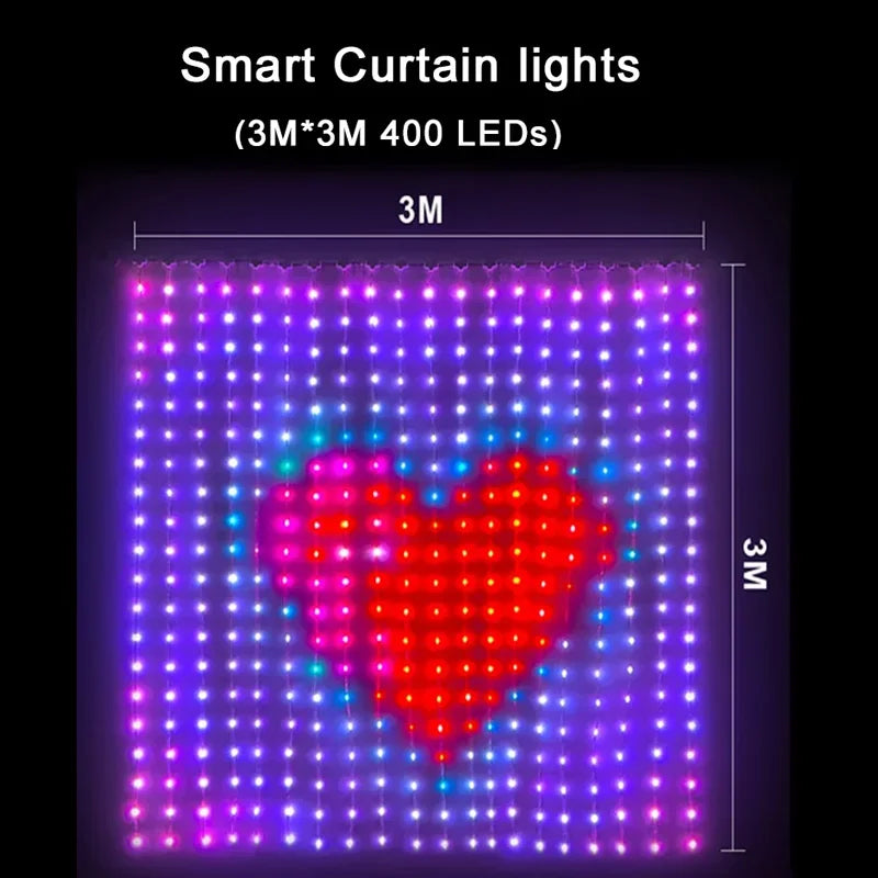 LED Decoration RGB curtain Smart Lights App Controlled String Fairy Lights DIY Pattern and Text Programmable Music Sync Reote
