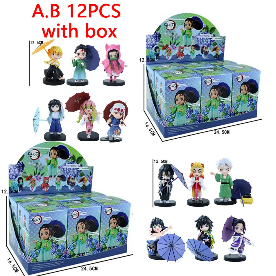 Demon Slayer Plum Rain Series Blind Box Nezuko Tanjiro Q Version PVC Figures Mystery Pack Birthday Christmas Gift