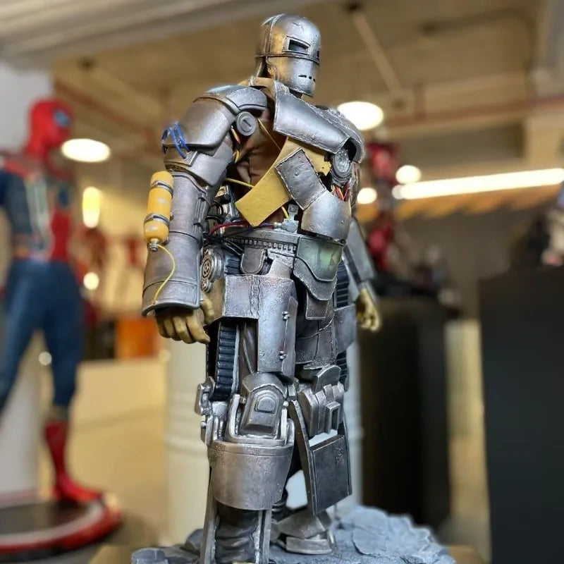 50cm Marvel Comics Figure Iron Man Mark1 Can Glow High-end Resin Anime Collection Model Desktop Ornaments Gifts Children Toys